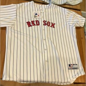 NWT Men’s MLB Majestic Boston Red Sox White Pinstripe Jersey Size XL